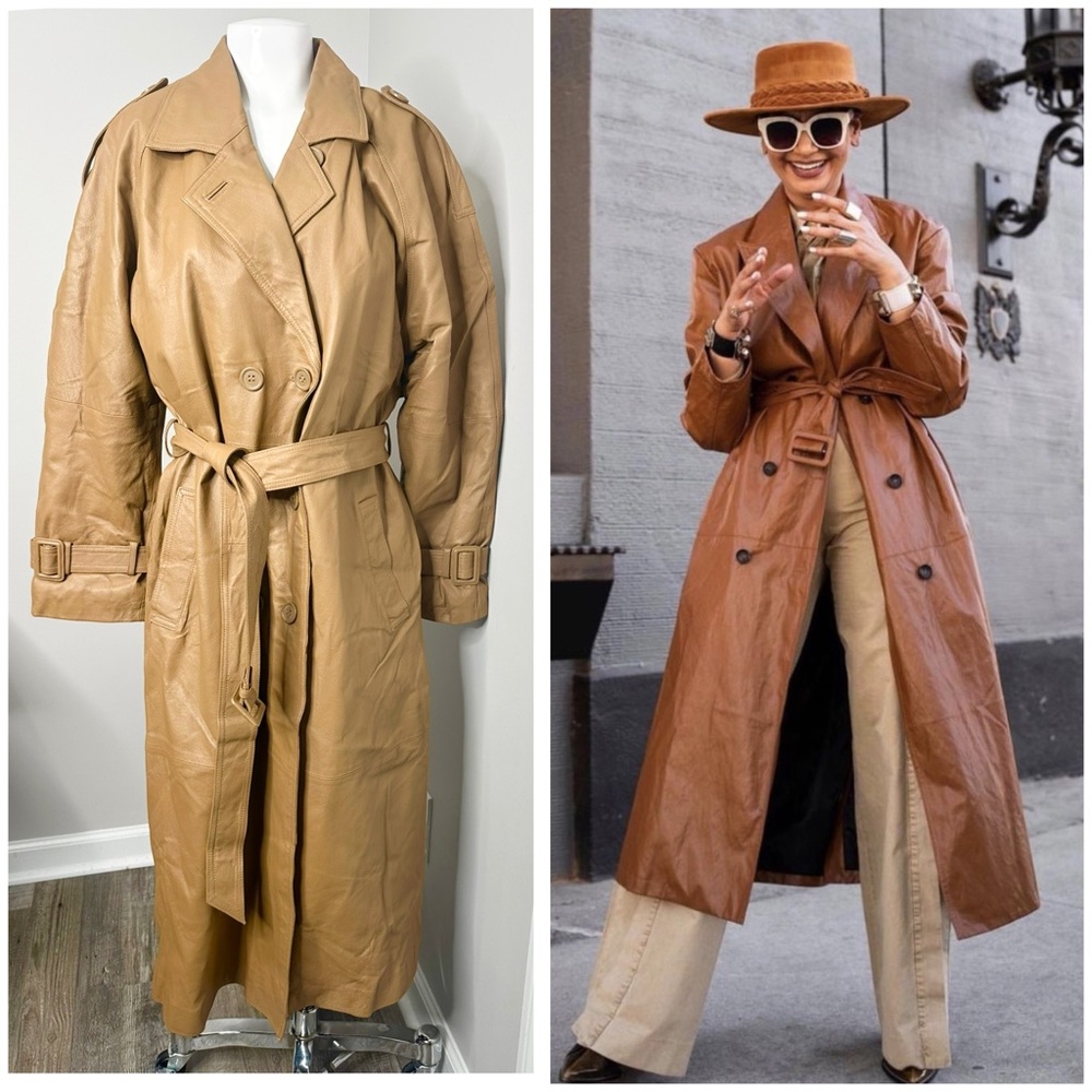 PHASE 2 LEATHER TRENCH JACKET- NEW-M